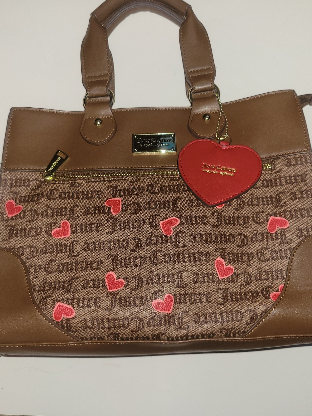Juicy Couture Brown Tote with Red Heart Charm and Accents